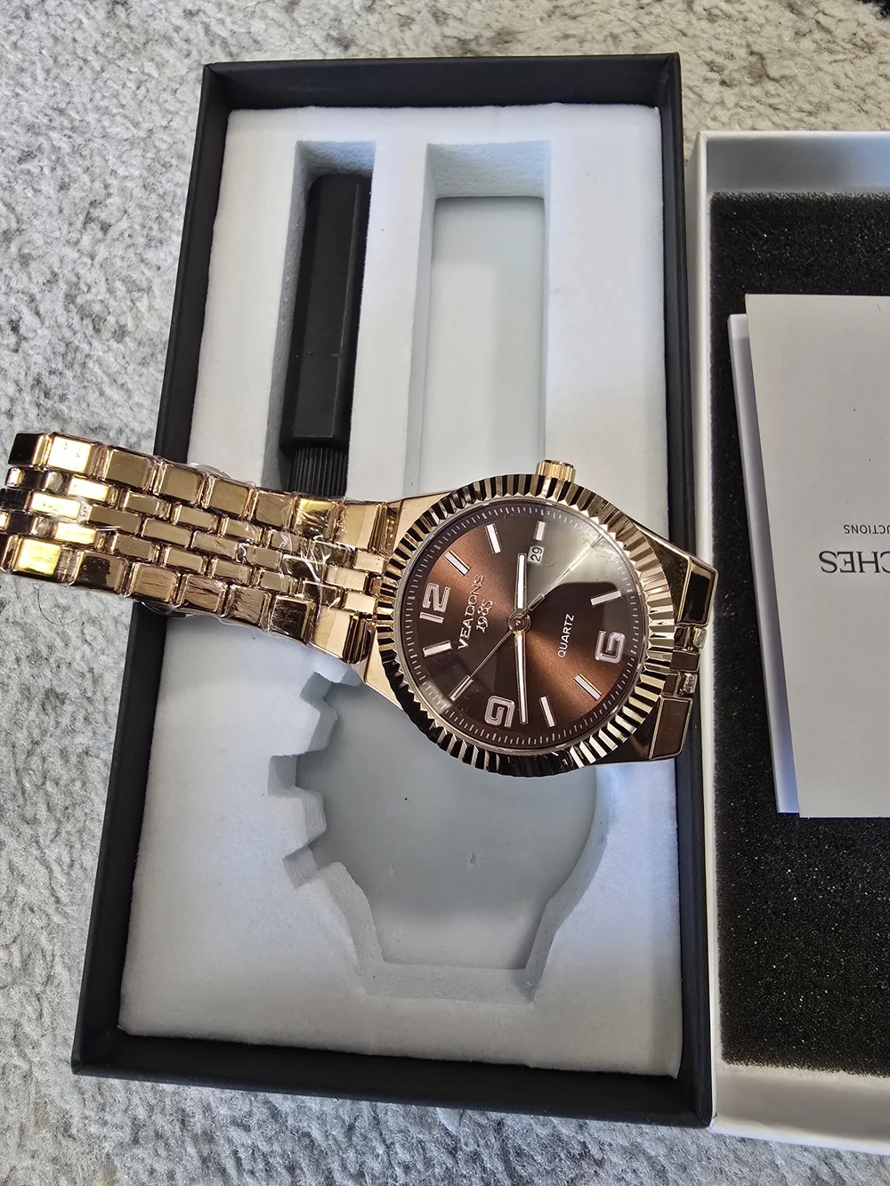 Rose Gold Men's Quartz Authomatic Watch with Brown Dial